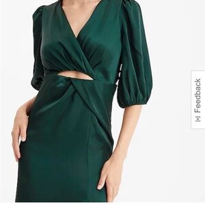 Elegant Green Dress with Puff Sleeves